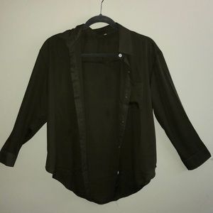 army green sheer button up